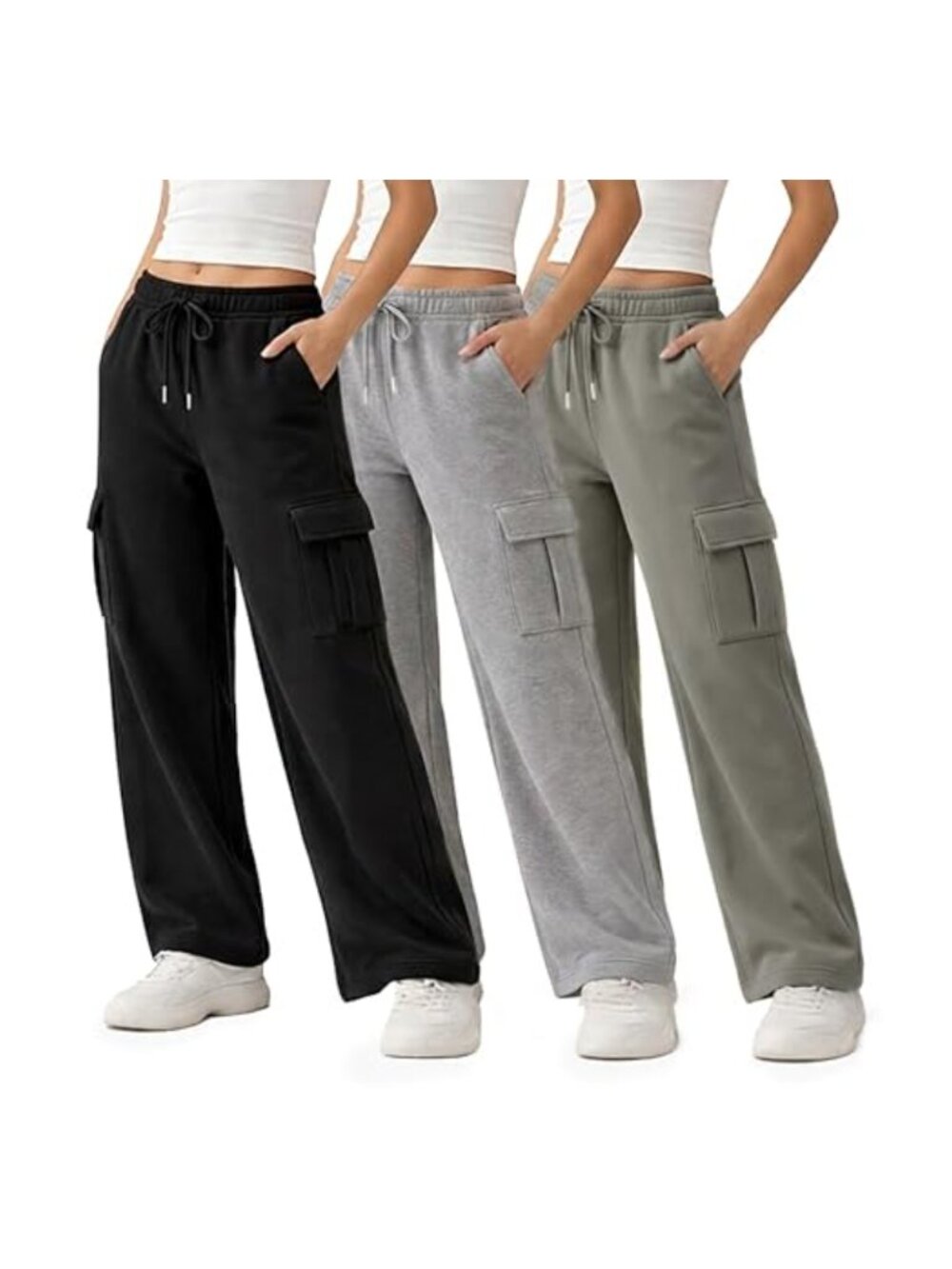 Wide Leg Cargo Sweatpants Fleece Relaxed Lounge Pants